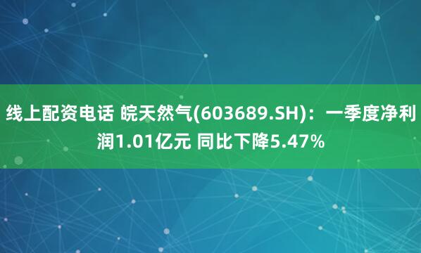 线上配资电话 皖天然气(603689.SH)：一季度净利润1.01亿元 同比下降5.47%