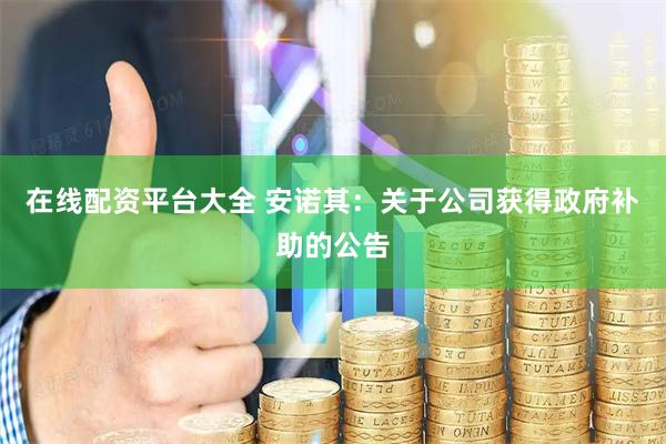 在线配资平台大全 安诺其：关于公司获得政府补助的公告